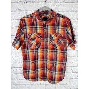 PRANA Orange Plaid Short Sleeve Button Front Shirt Size X Large